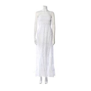 Temptation Positano Strapless Maxi Dress Womens Small White Smocked Eyelet Lace